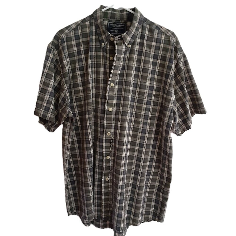 American Eagle Mens Top Size M Plaid Short Sleeve Buttonup 100% Cotton 48" Chest